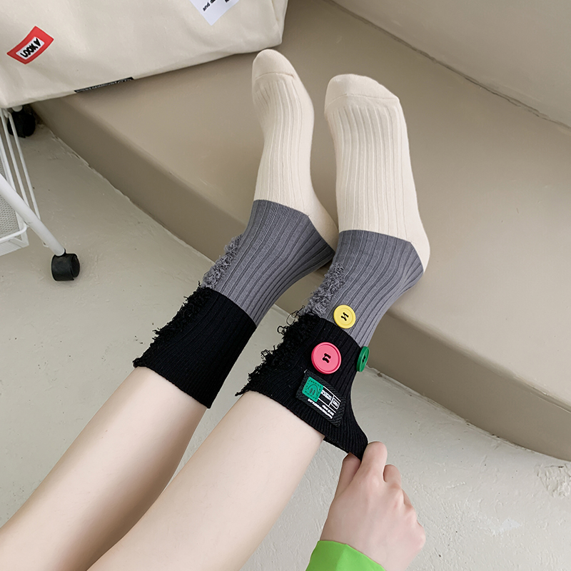 버튼 거지 컬러블록 양말