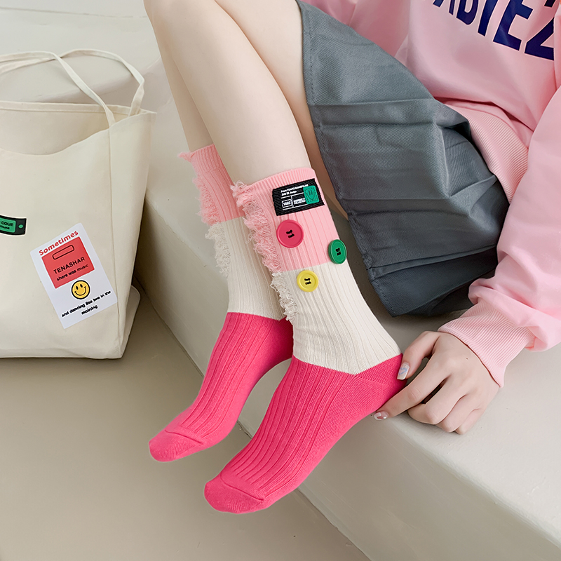 버튼 거지 컬러블록 양말