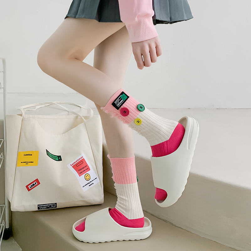 버튼 거지 컬러블록 양말